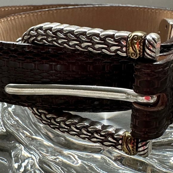 Brighton Brown Leather Belt, silver tone with gold accents, Size M/L 32 - Picture 6 of 8